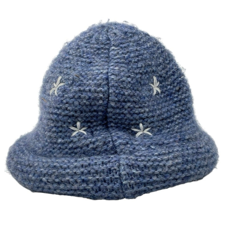Free People Women's Navy Blue Daisy Floral Knitted Bucket Hat Cap Size OS
