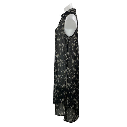 Nordstrom BP Black Floral Sleeveless Sheer Mesh Button Down Midi Shirt Dress S
