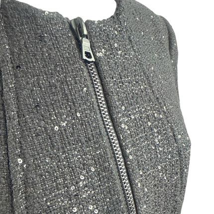 Anne Klein Womens Black Tweed Sequin Round Neck Zip Up Suit Blazer Coat Jacket 8