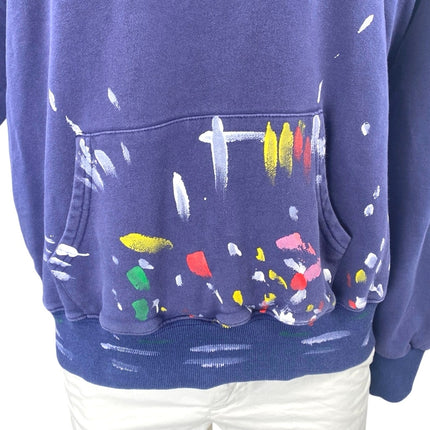 Gallery Dept Men's Blue Paint Graphic Logo Hoodie Hooded Sweatshirt Top Size L698