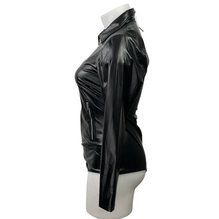 NEW Fashion Nova Biker Baddie Black Faux Leather Latex Zip Bodysuit Top Size 1X