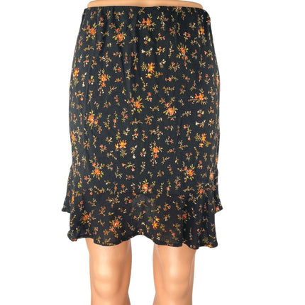 Madewell Black Floral High Waist Flounce Hem Elastic Pull On Mini Slip Skirt 2