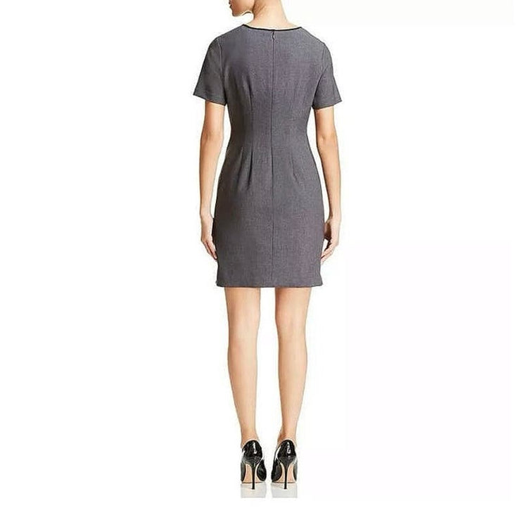 T Tahari NWT Gray Black Short Sleeve Notch Neck Career Mini Sheath Dress Size 8