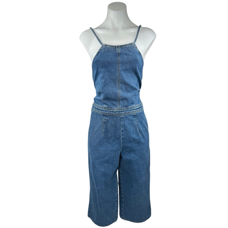 ASOS Women's Blue Sleeveless Lace Up Back Wide Leg Capri Denim Jean Jumpsuit 2