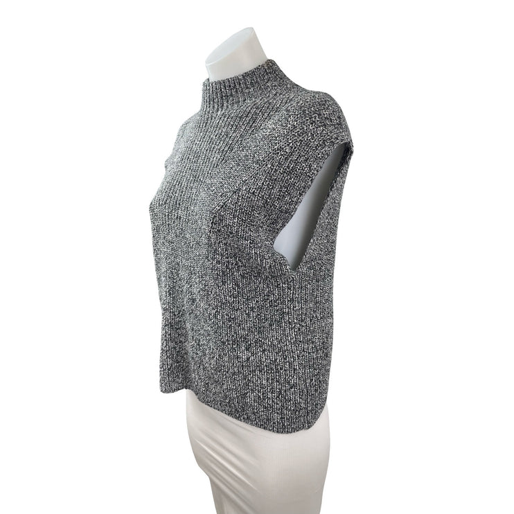 Massimo Dutti Gray Marled Cap Sleeve Mock Neck Ribbed Knit Sweater Top Size XS