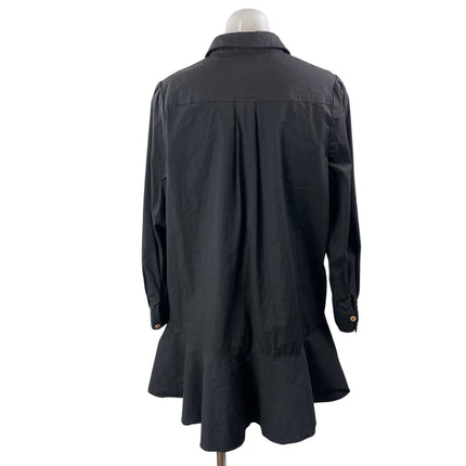 Tuckernuck Women's Black Long Sleeve Half Button A Line Mini Shirt Dress Size M