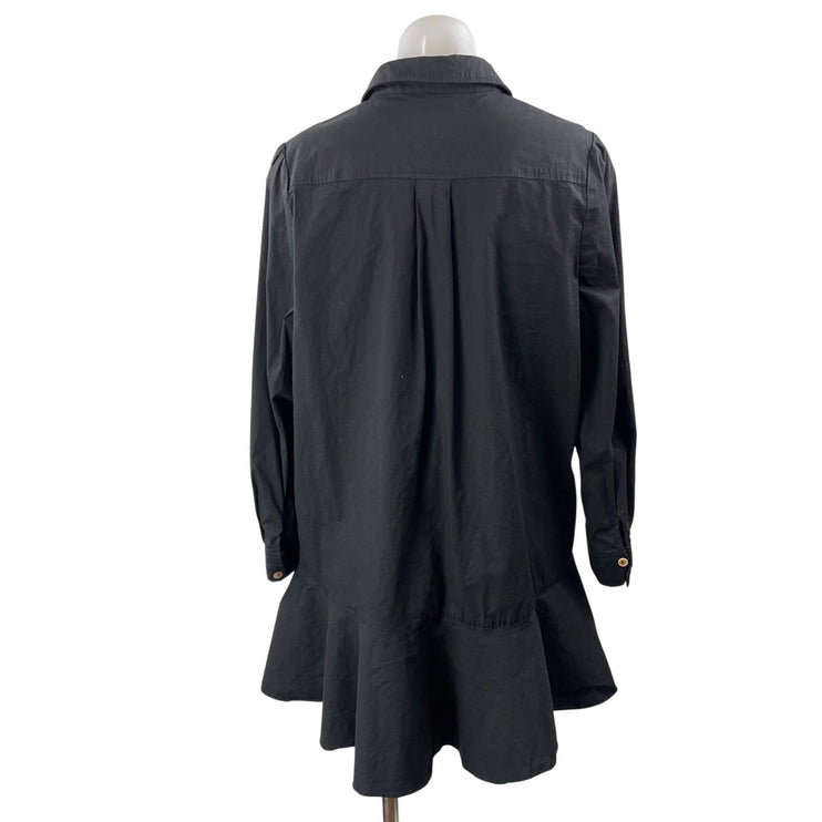 Tuckernuck Women's Black Long Sleeve Half Button A Line Mini Shirt Dress Size M