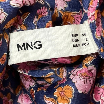 MNG Mango Pink Floral 3/4 Puff Sleeve V Neck Tie Cropped Blouse Top Size 2