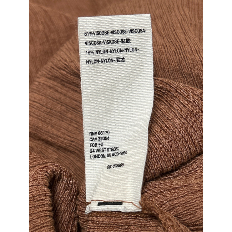 Free People Check On It Brown Faux Wrap V-neck Long Sleeve Blouse Top Size S