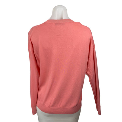Zara Women's Coral Long Sleeve V Neck Knit Loose Sweatshirt Sweater Top Size S