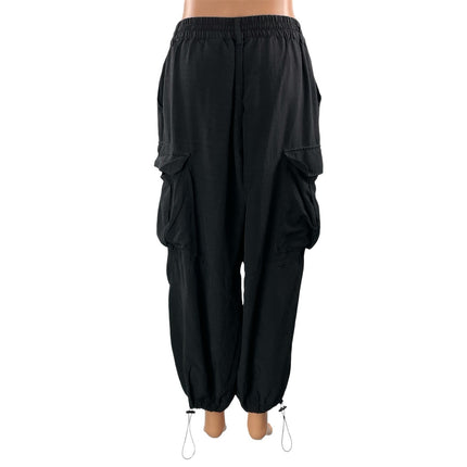 Zara Women's Black High Rise Parachute Baggy Cargo Jogger Trousers Pants Size M