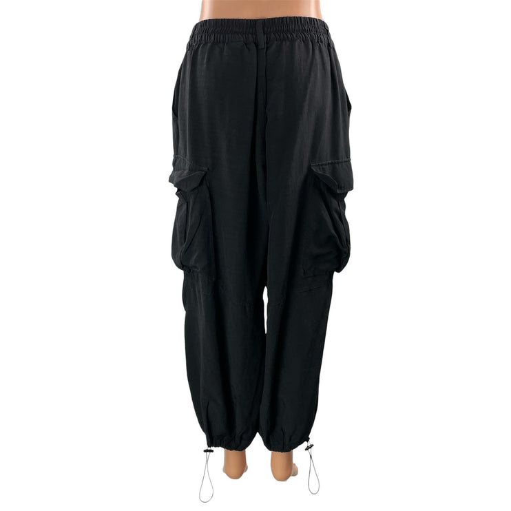 Zara Women's Black High Rise Parachute Baggy Cargo Jogger Trousers Pants Size M