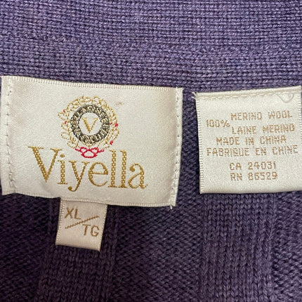 Viyella 100% Merino Wool Purple Cable Knit Button Down Cardigan Sweater Vest XL