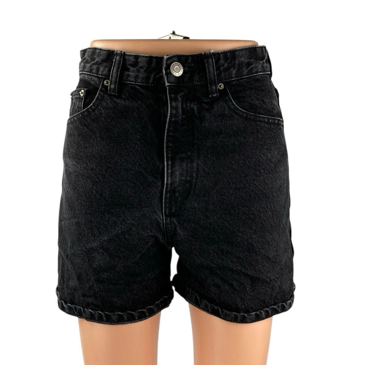 Pull & Bear Women's Black High Waisted Boyfriend Straight Denim Jean Shorts Sz 2