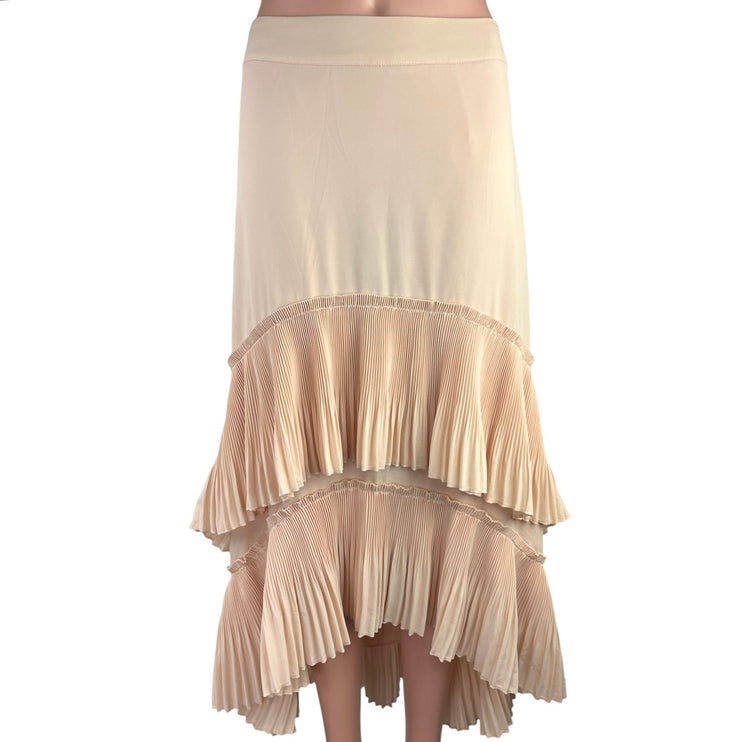 CQ by CQ Cream Tan Ruffle Tiered High-Low Straight A-Line Midi Maxi Skirt Size S