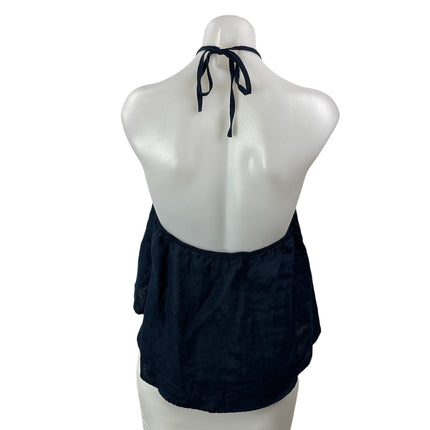 Aritzia Little Moon 100% Linen Navy Blue Sleeveless Denim Tie Halter Top Size M