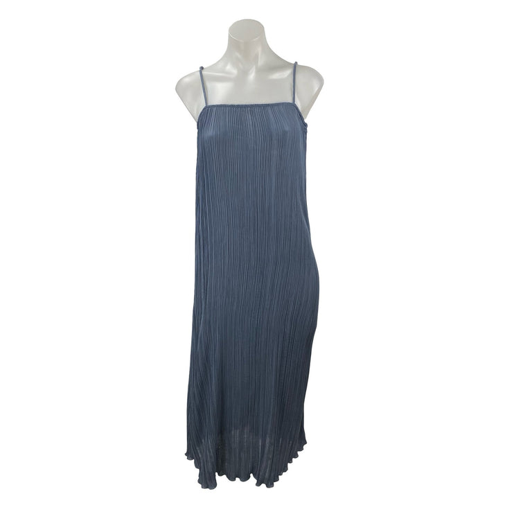 Madewell The Goldie Dress in Plissé Blue Sleeveless Midi Slip Sheath Dress Sz 0
