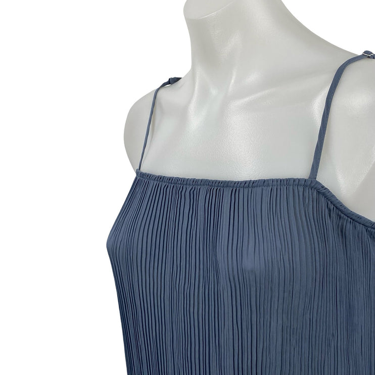 Madewell The Goldie Dress in Plissé Blue Sleeveless Midi Slip Sheath Dress Sz 0