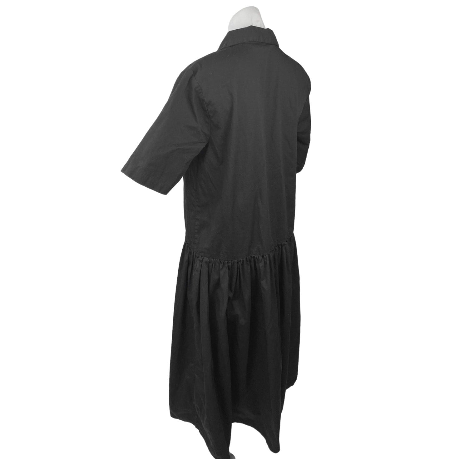 Asos Black Twill Collared Button Short Sleeve Midi A-Line Shirt Dress Brie Asos Black Twill Collared Button Short Sleeve Midi A-Line Shirt Dress Brie