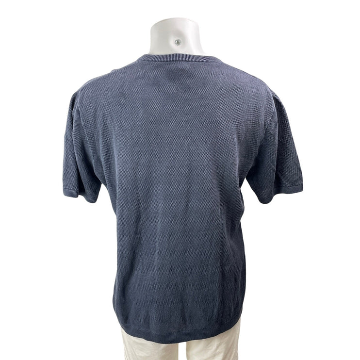 Assembly Label Men Navy Blue Linen Short Sleeve Crew Neck T Shirt Tee Top Size L