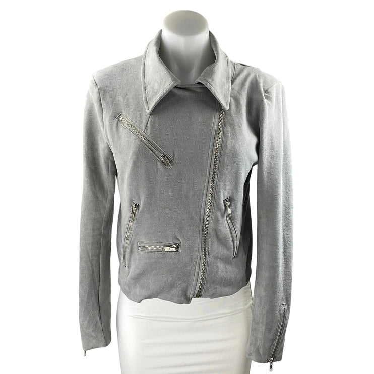 Olivaceous Women's Gray Faux Suede Collar Asymmetric Zip Up Moto Coat Jacket M