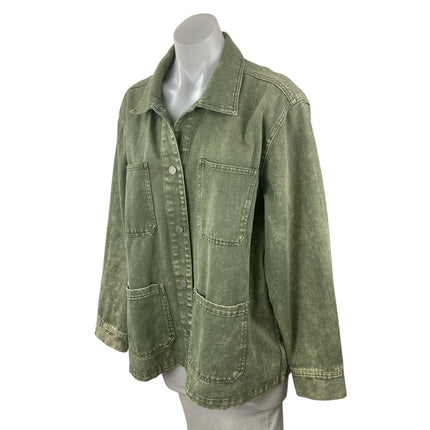 Blank NYC Garment Dye Acid Wash Twill Women's Green Shirt Utility Coat Jacket L