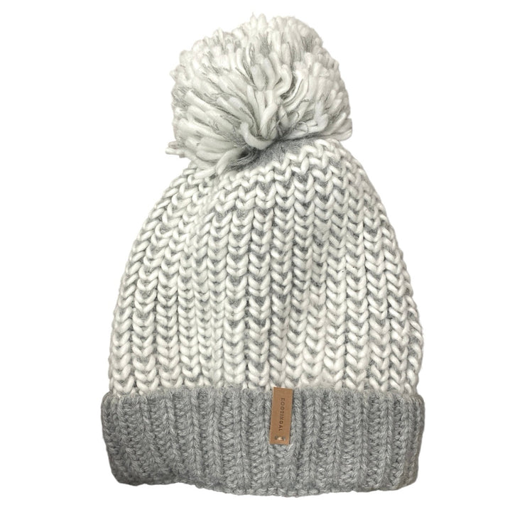 Kooringal Women's Cream Gray Pom Pom Knit Crochet Beanie Bonnet Hat One Size