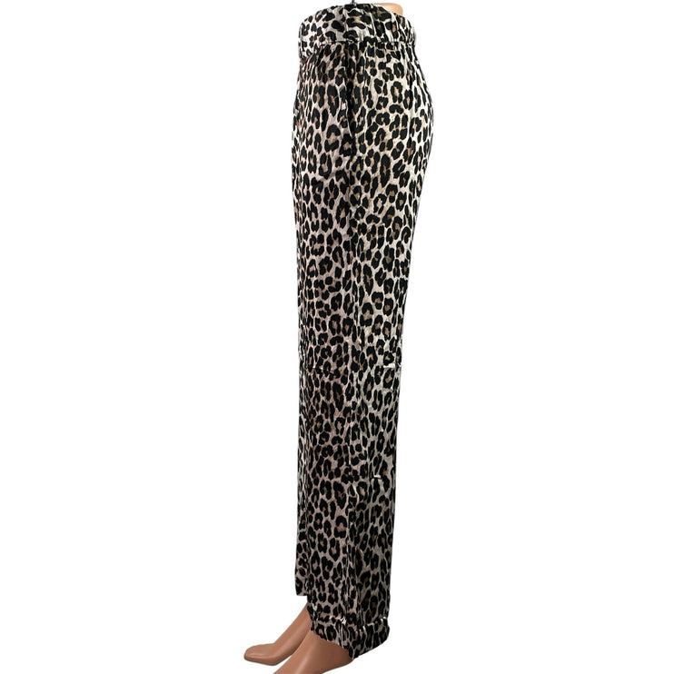H&M Women's Black Leopard Animal Print High Rise Wide Leg Trousers Pants Size S