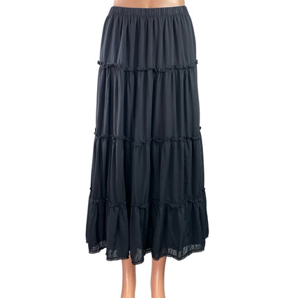 Aritzia Wilfred Womens Black Elastic Waist Ruffle Tiered  Mini A-Line Skirt Sz S
