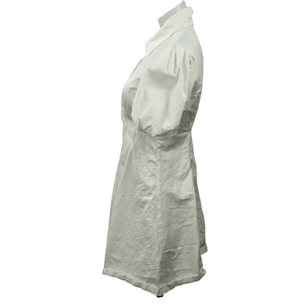 J.Ing White Short Puff Sleeve Collared Button Down A Line Mini Shirt Dress XS