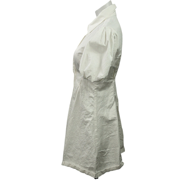 J.Ing White Short Puff Sleeve Collared Button Down A Line Mini Shirt Dress XS