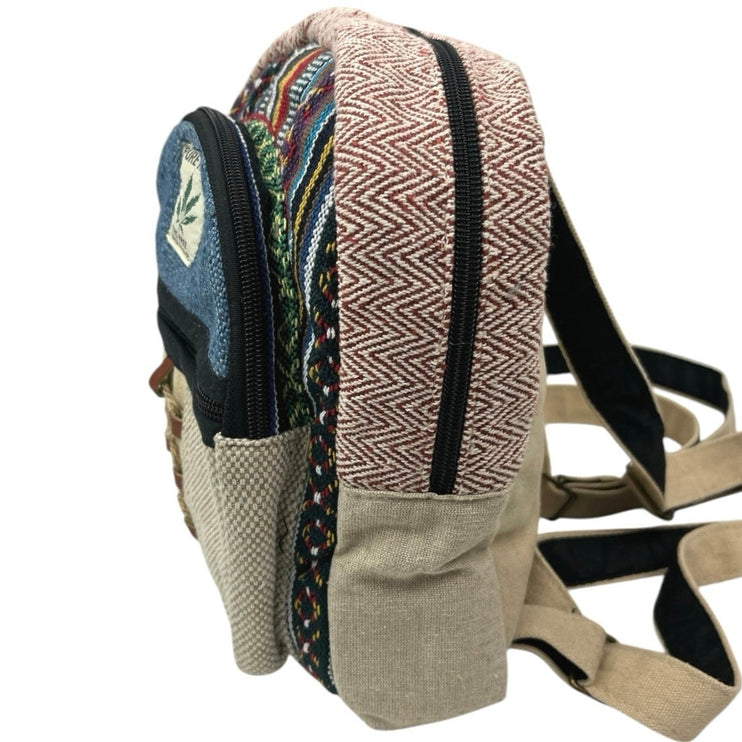 Women's Multicolor Handmade Pure Himalayan Hemp Hippie School Travel Backpack