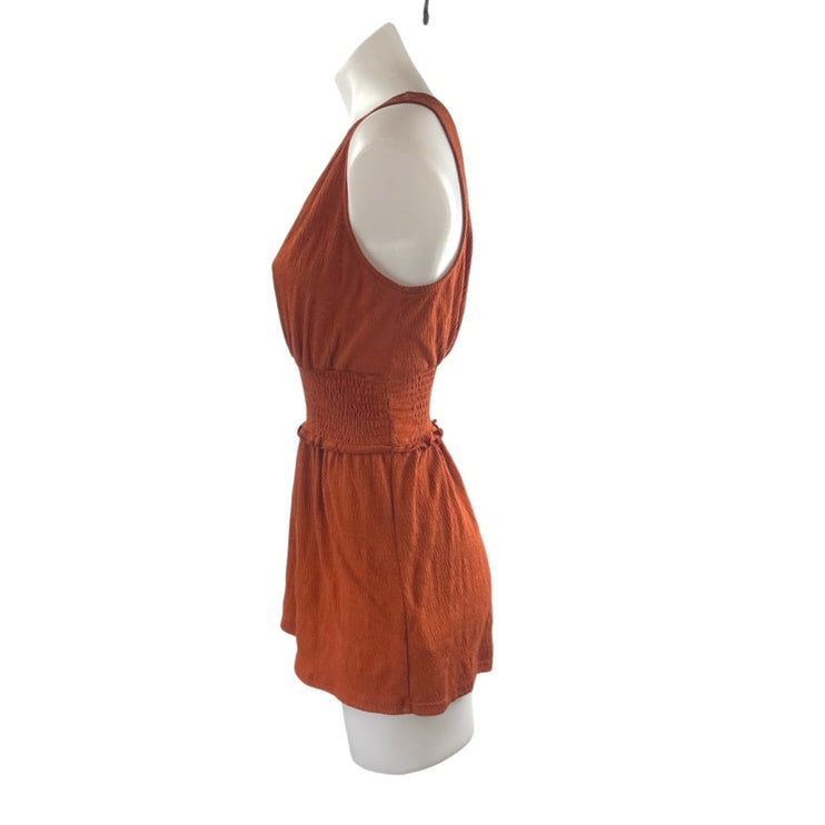 Urban Outfitters Women's Orange V Neck Sleeveless Smocked Tank Romper Jumpsuit S