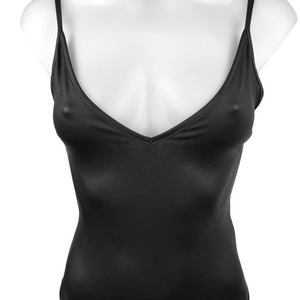 Zara Trafaluc Black Silk Satin Deep V Neck Sleeveless Tank Bodysuit Top Size S