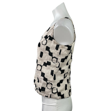 H&M Women's Cream Black Linen Geometric Button Up Cami Camisole Tank Top Size S
