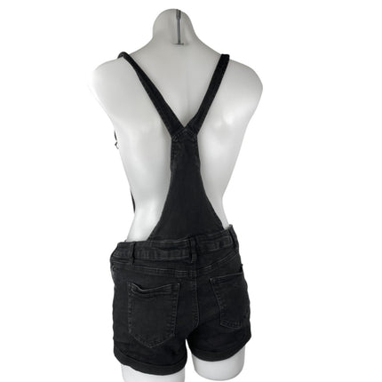 Wax Jean Women's Black Sleeveless Denim Jean Romper Overalls Shorts Size M