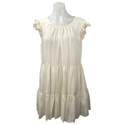 Aritzia Wilfred Sidonie White Cream Flutter Sleeve Tiered Mini Babydoll Dress S