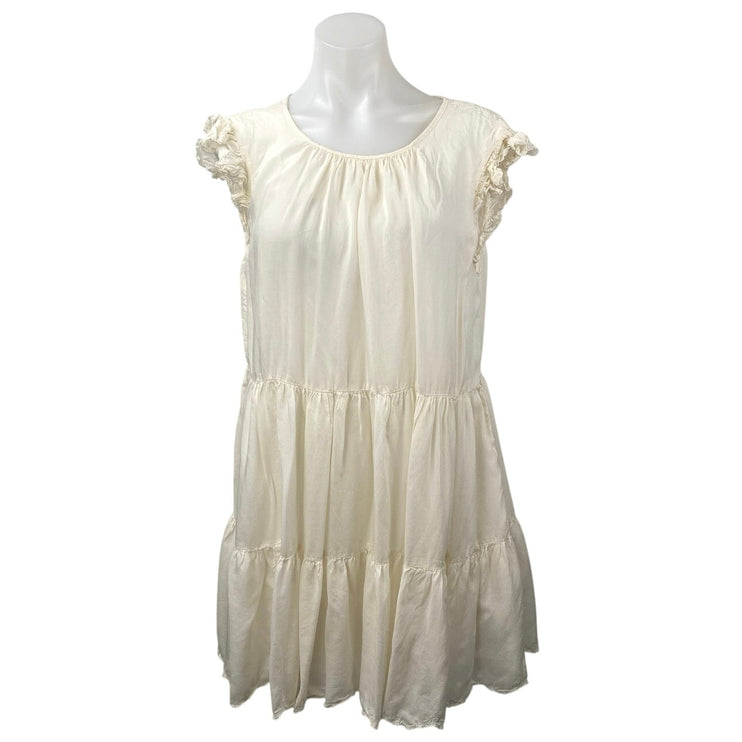 Aritzia Wilfred Sidonie White Cream Flutter Sleeve Tiered Mini Babydoll Dress S