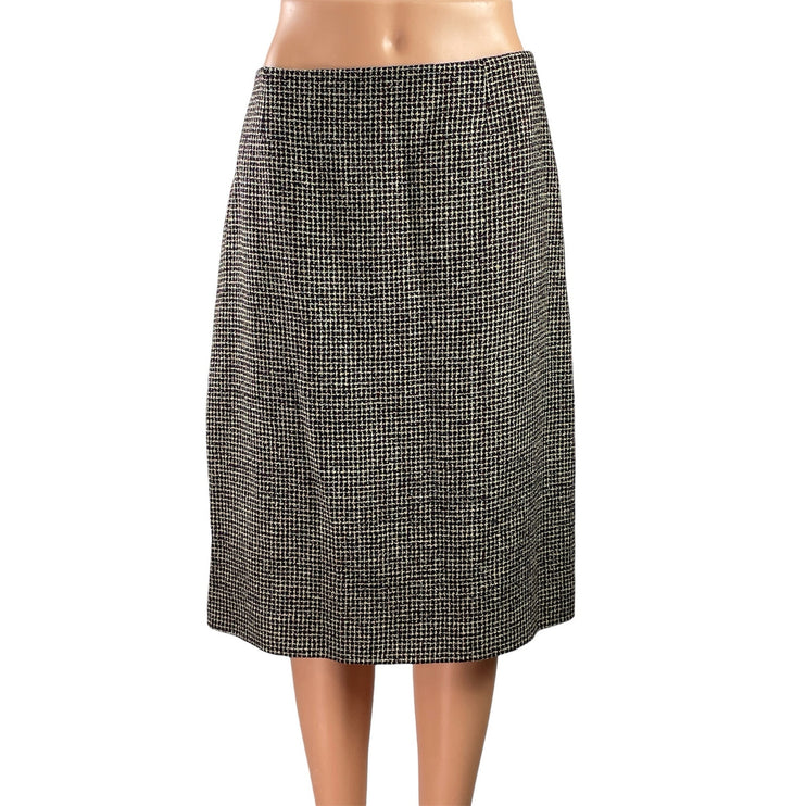 NEW Christian La Croix Black Tweed Silk High Waist Pencil Midi Skirt Size 8