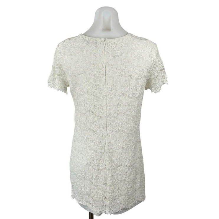 Lulus Take Me to Bruch Women's Ivory Floral Lace Short Sleeve Mini Shift Dress M