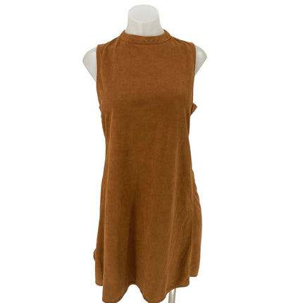 She + sky Brown Faux Suede Sleeveless Cut-out Mock Neck Back Zip Mini Dress Sz M