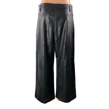 Zara Women's Black Faux Leather Vegan High Rise Wide Leg Trousers Pants Size M