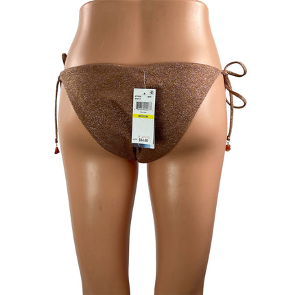 NEW Isabella Rose Brown Glitter Side Tie Cheeky Bikini Bottom Swimwear Size M