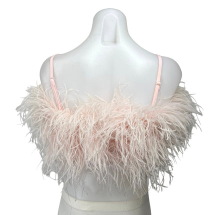 SGinstar Pink Ostrich Feather Fuzzy Sleeveless Cami Camisole Crop Tank Top Sz S