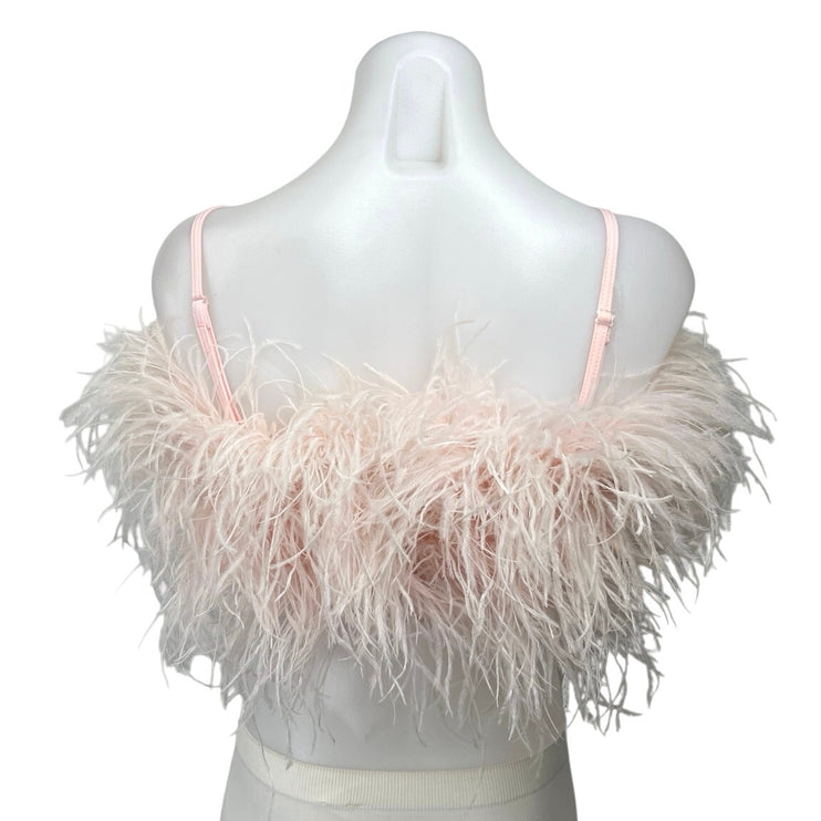 SGinstar Pink Ostrich Feather Fuzzy Sleeveless Cami Camisole Crop Tank Top Sz S