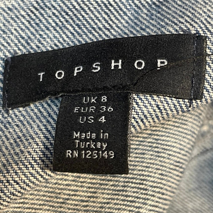 Topshop Women's Blue Sleeveless Denim Jean Button Up Overalls Jumpsuit Size M