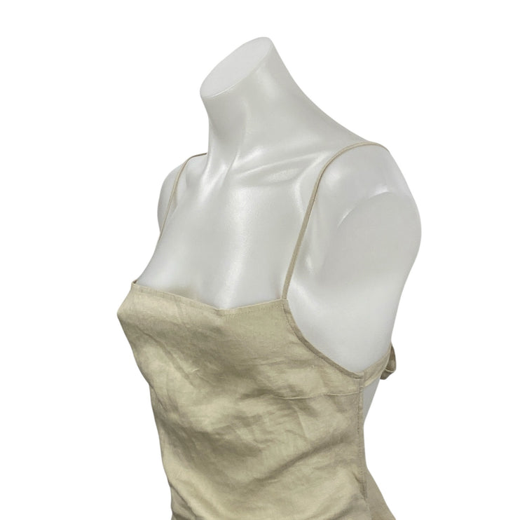 NA-KD Beige Cream Sleeveless Cami Tank Ruched Asymmetric Maxi Dress Size 10