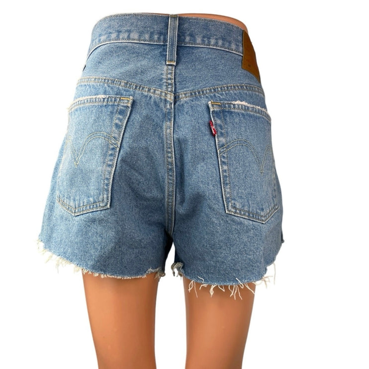 Levi's Women's Blue Medium Wash High Rise Raw Hem Denim Jean Shorts Size 30