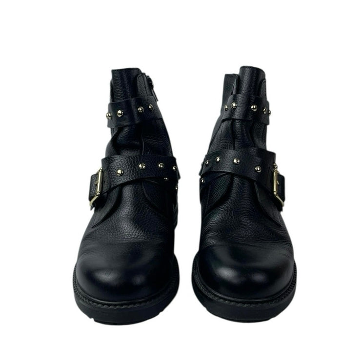 Kurt Geiger Stinger Womens Black Leather Buckle Strap Moto Biker Boots 40 US 9.5