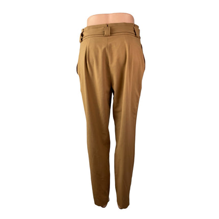 Calvin Klein Women's Brown High Rise Tie Waist Paperbag Trousers Dress Pants 4